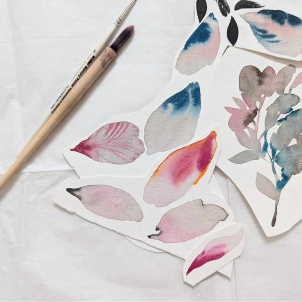 aquarelle fleurs et pinceaux