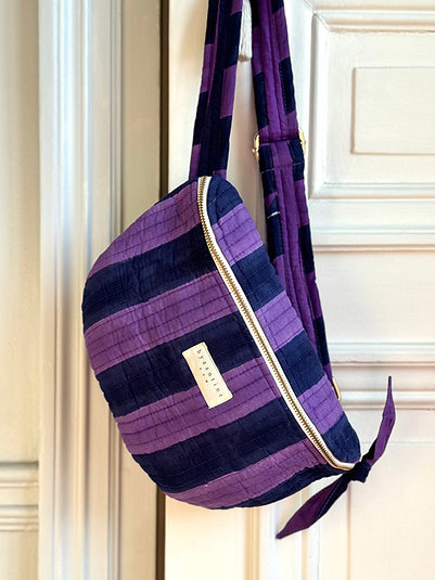 Sac banane matelassé femme rayé - ALIX - Bleu et violet