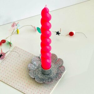 Bougeoir fleur paillettes argent