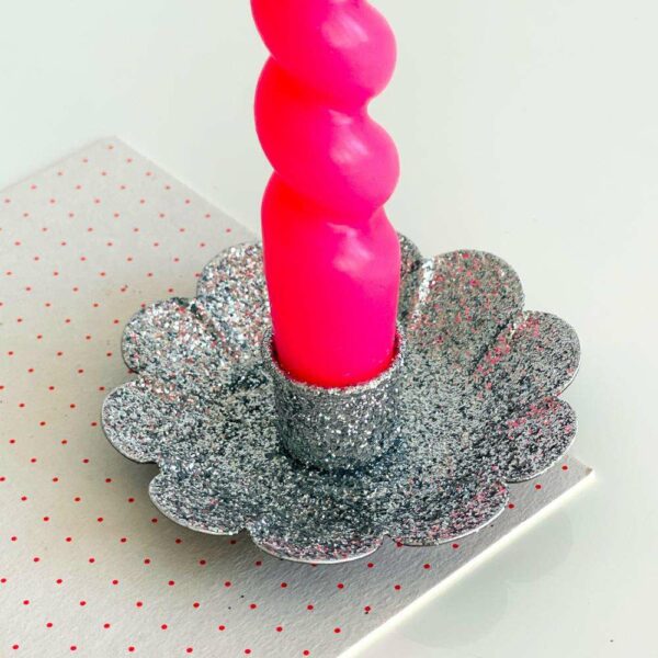 Bougeoir fleur paillettes argent – Image 3