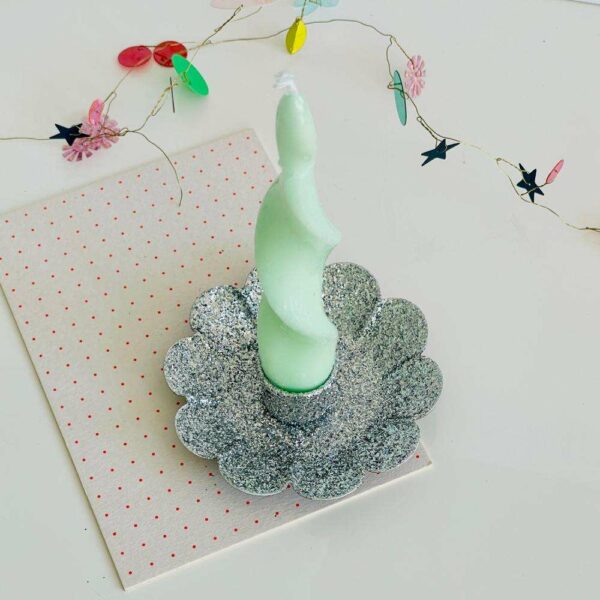 Bougeoir fleur paillettes argent – Image 2