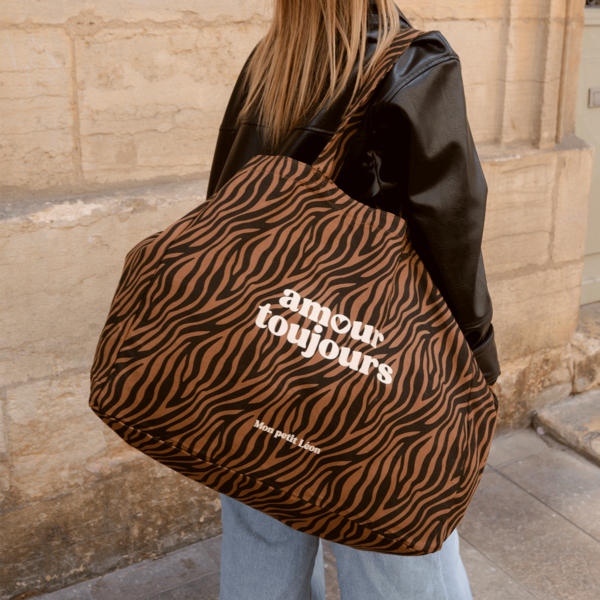 Cabas XXL zébré marron amour toujours