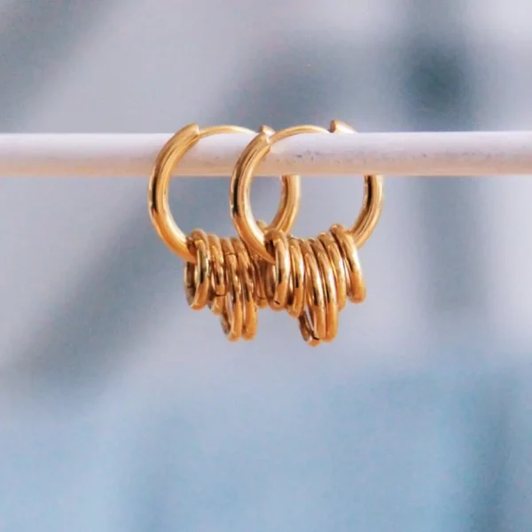 Boucle d'oreille en acier inoxydable avec anneaux - doré – Image 2