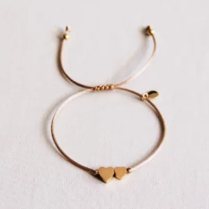 Bracelet Satin Avec Petit et Grand Coeur - Taupe/Or