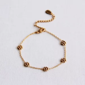 Bracelet en acier inoxydable avec fleur de marguerite fine - doré
