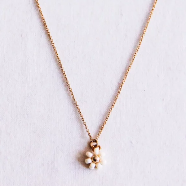 Collier fin avec fleur de marguerite - crème