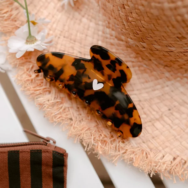 Grande Pince à cheveux léopard coeur