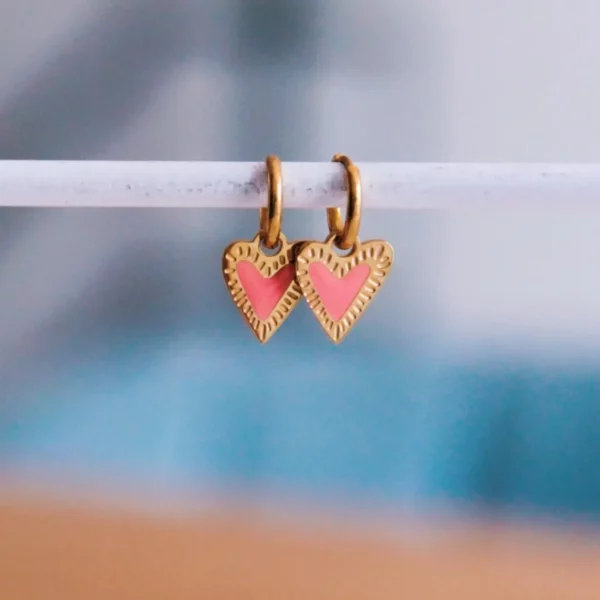 Boucles d'oreilles créoles en acier inoxydable avec cœur fantaisie - saumon