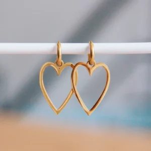 Boucles d'oreilles en acier inoxydable en forme de cœur long - doré