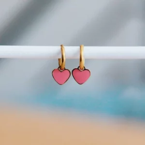 Boucles d'oreilles en acier inoxydable avec cœur - rose/doré