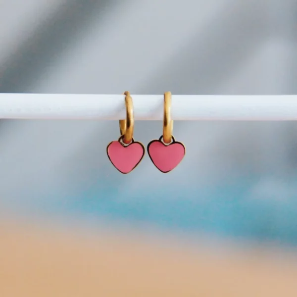 Boucles d'oreilles en acier inoxydable avec cœur - rose/doré