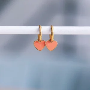 Boucles d'oreilles en acier inoxydable avec cœur - corail