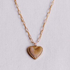 Collier chaine en acier inoxydable avec cœur décoré - doré