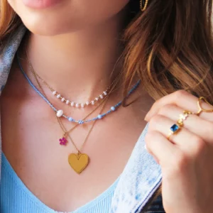 Collier en acier inoxydable avec mini-perles et perles - doré