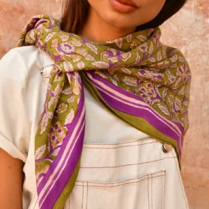 byzantine-blockprint-grand-foulard-carthage-kaki-4 Grand foulard CARTHAGE Kaki