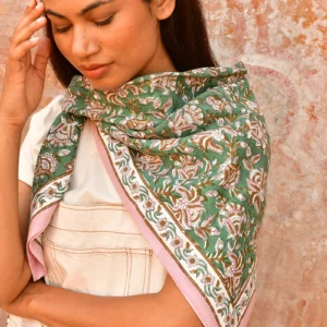 byzantine-blockprint-grand-foulard-totila-vert-3 Grand foulard TOTILA Vert