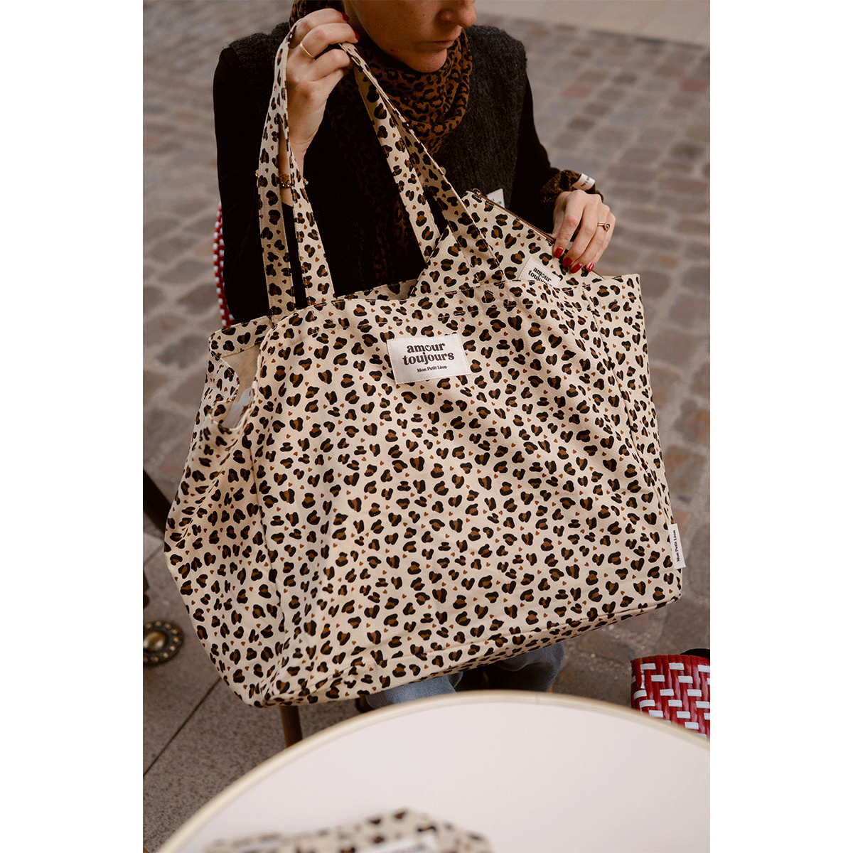 Cabas XXL léopard coeur "Amour toujours" – Image 3