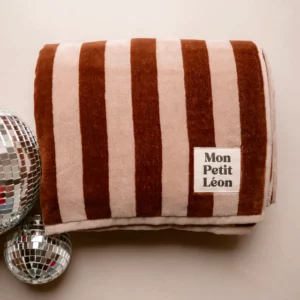 Serviette de bain rayures marrons et beiges