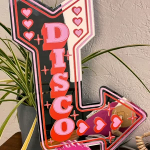 Miroir Flèche Disco Rétro - Rose et Rouge