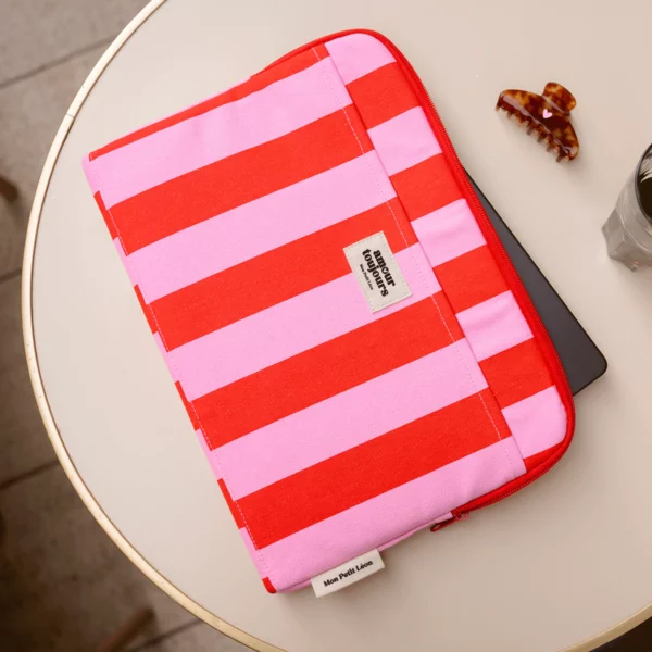 Pochette d'ordinateur - Rayures rose et rouge
