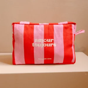 Trousse de toilette coton - Rayures rose et rouge, Amour toujours