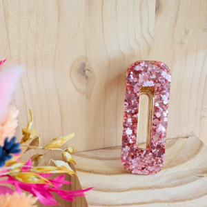 Barrette rectangle vieux rose holographique