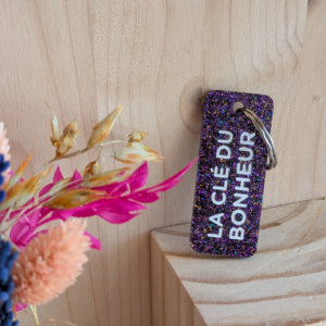 Porte-clés à paillettes LA CLÉ DU BONHEUR