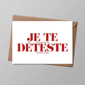 Carte Humour "Je te déteste/kiffe"