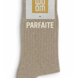 Chaussettes à Paillettes à Message "Parfaite" Beige
