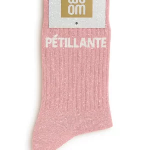 Chaussettes à Paillettes à Message "Pétillante" Rose