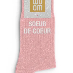 Chaussettes à Paillettes à Message "Soeur de Coeur" - Rose