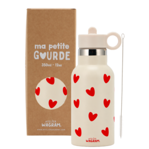 Gourde crème cœurs rouge