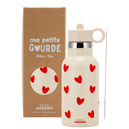 Gourde crème cœurs rouge