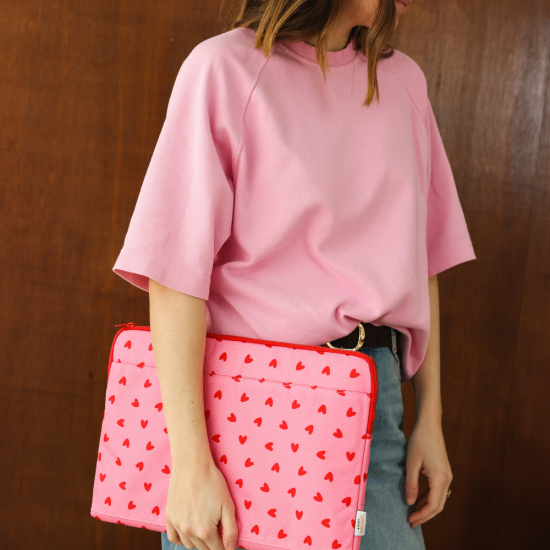 Pochette ordinateur coeurs rouges / fond rose – Image 2