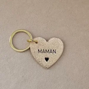 Porte-clés cuir coeur maman - champagne