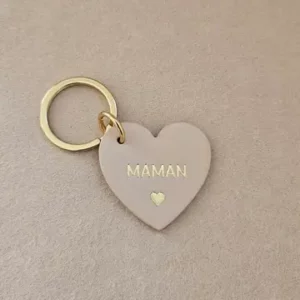 Porte-clés cuir coeur maman - nude