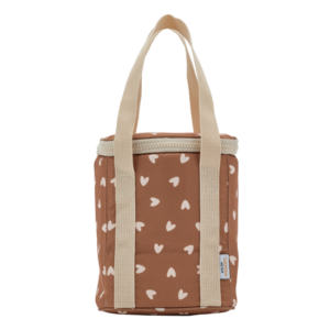Sac isotherme coeurs beiges / fond marron