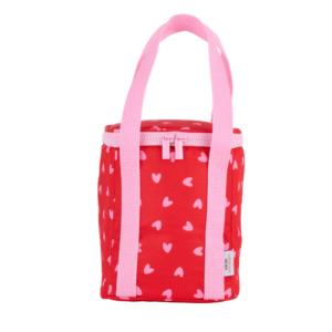 Sac isotherme coeurs roses / fond rouge