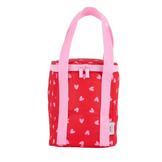 Sac isotherme coeurs roses / fond rouge
