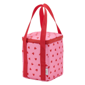 Sac isotherme coeurs rouges / fond rose