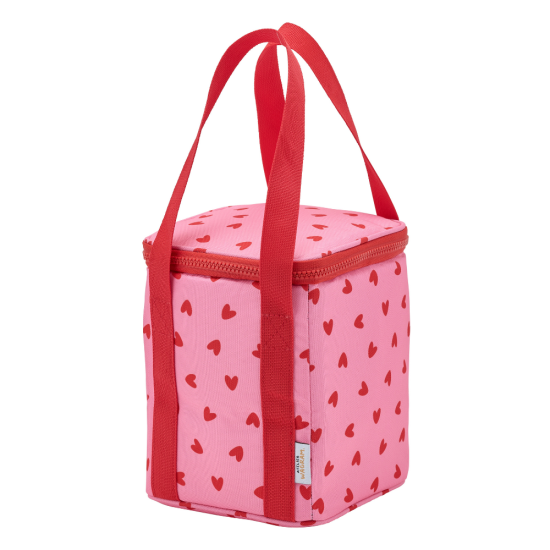 Sac isotherme coeurs rouges / fond rose