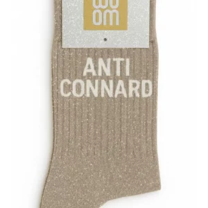 Chaussettes à Paillettes à Message "Anti Connard" - Beige