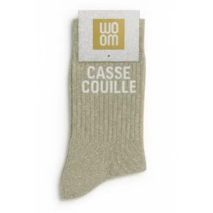 Chaussettes à Paillettes à Message "Casse Couille" - Beige