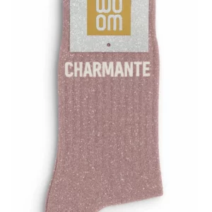 Chaussettes à Paillettes à Message "Charmante" - Rose gold