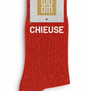 Chaussettes à Paillettes à Message "Chieuse" - Rouge