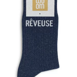 Chaussettes à Paillettes à Message "Rêveuse" - Marine