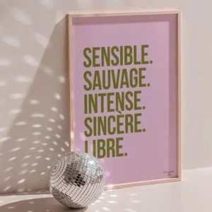 Affiche - Sensible et sauvage affiche rose et kaki