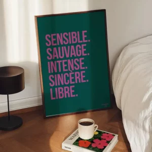 Affiche - Sensible et sauvage affiche vert sapin et rose