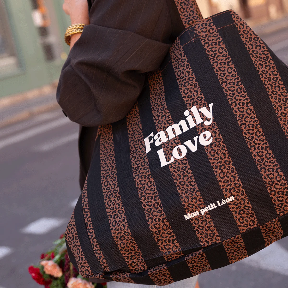 Cabas XXL Rayures Léopard Noir - Family Love