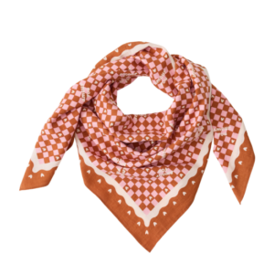 Foulard amour fou 100cm (fond marron / motif rose)